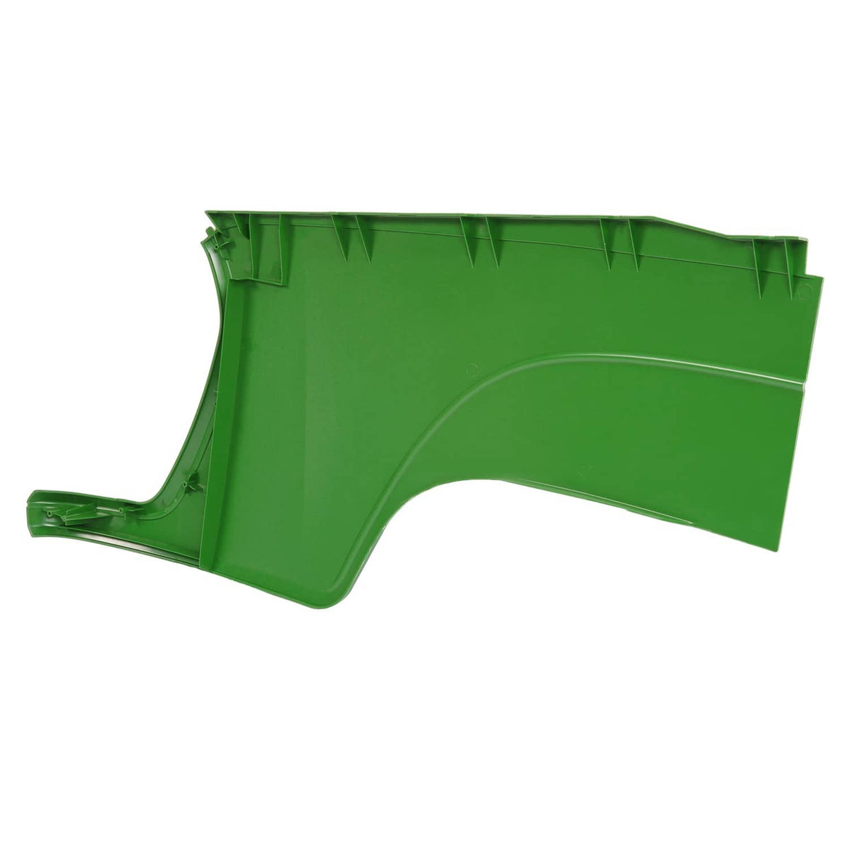 Green RH hood side panel section with top tabs and molded ribs