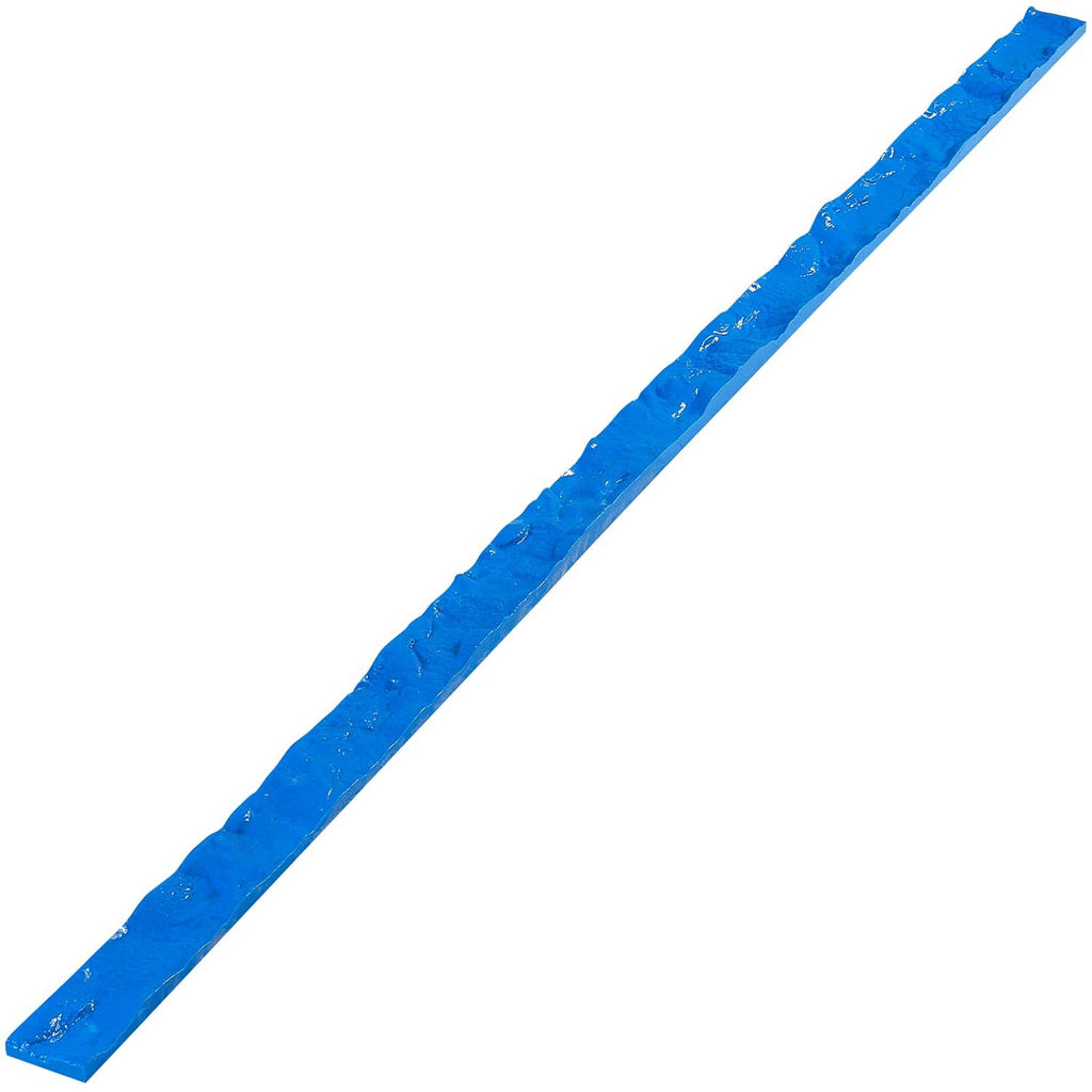 Blue rectangular polyurethane concrete stamp mat strip with raised stone texture, 91 x 3 in