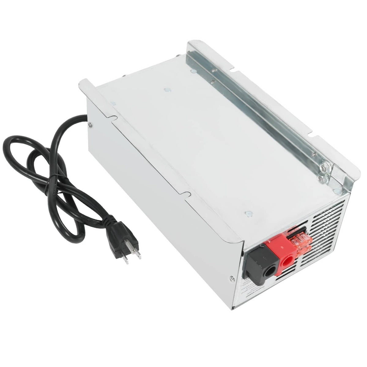 Deckmount converter charger with side heat-sink fins and DC output terminal block