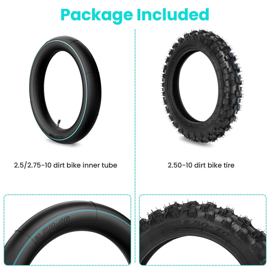 Off-road dirt bike set: black inner tube and 2.5-10 tire with tread