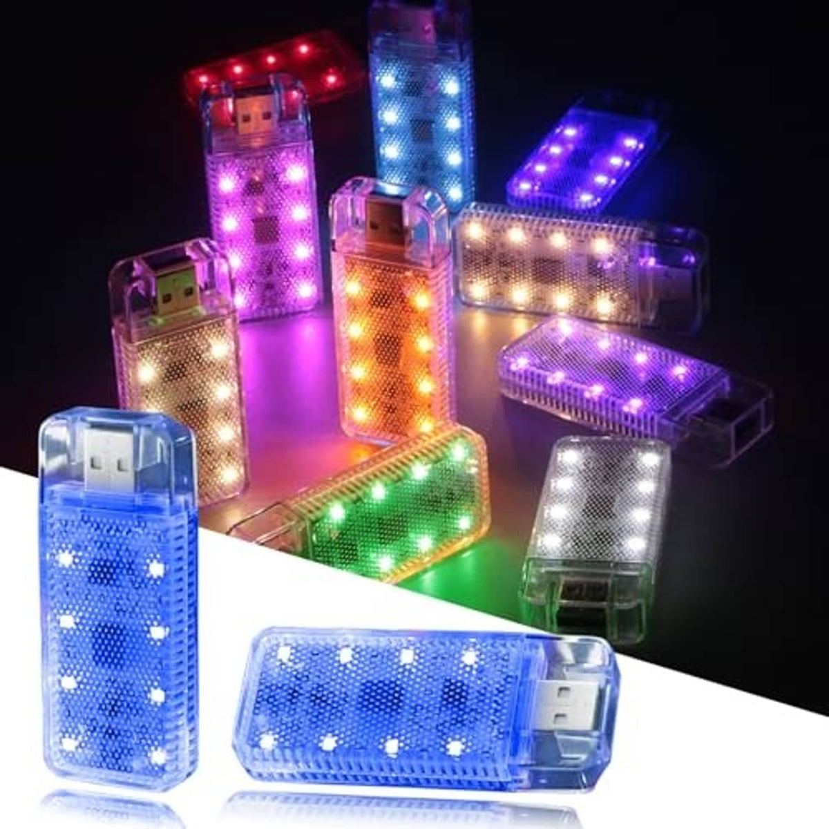 Portable magnetic USB LED interior car light set, assorted glowing light panels