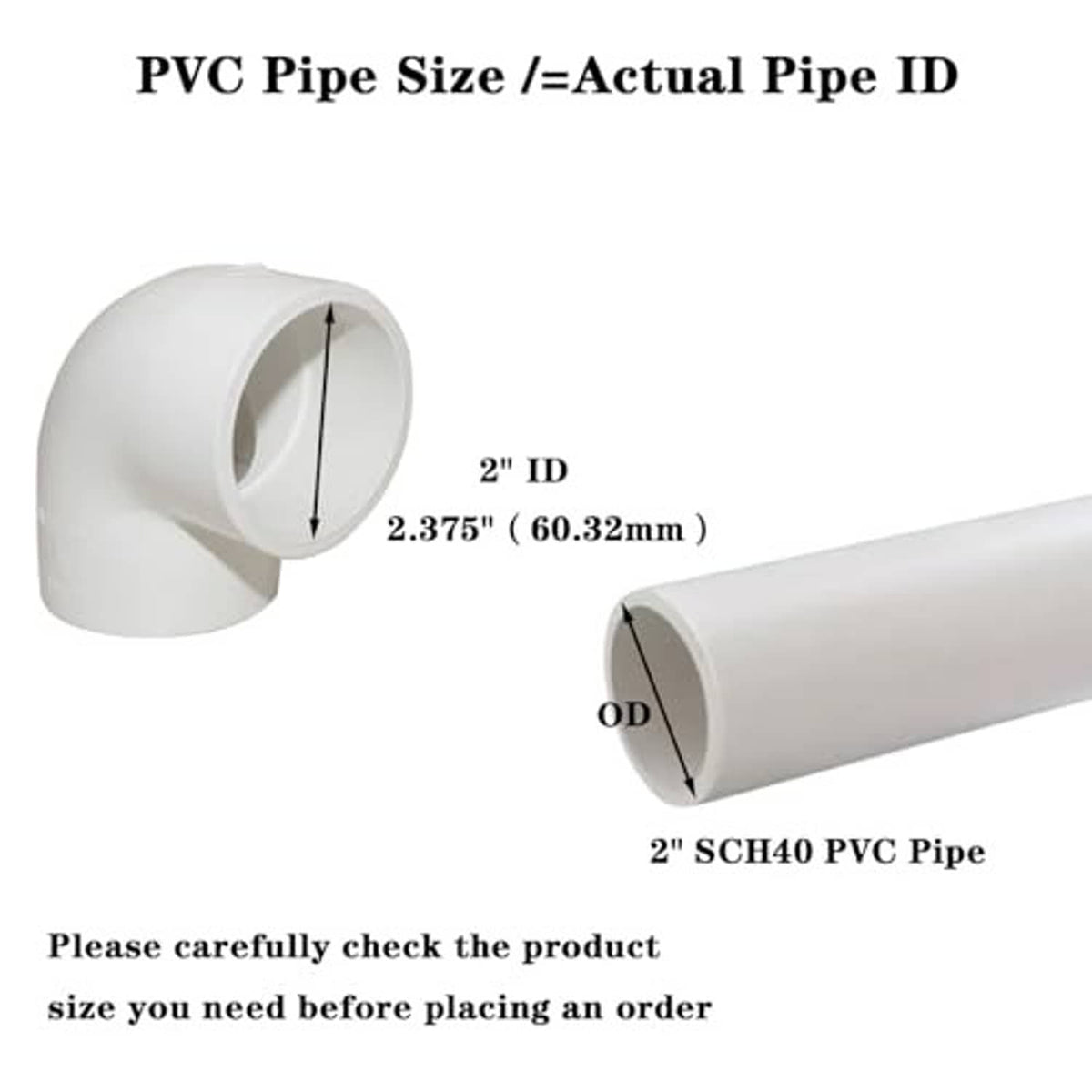 White PVC elbow fitting with socket end and pipe diameter reference