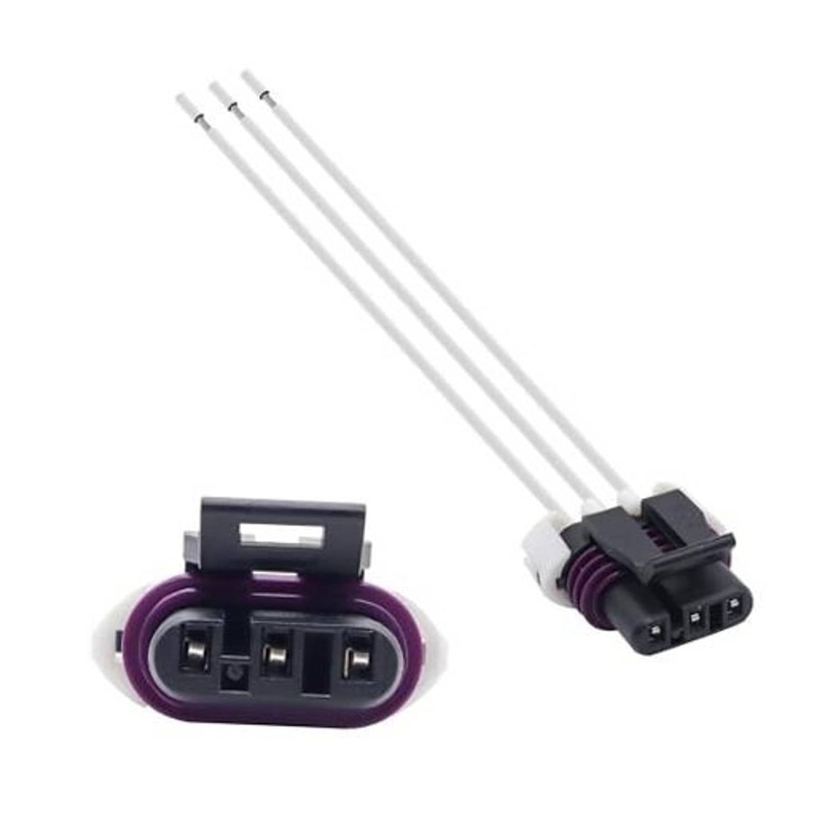 3-wire crank sensor pigtail plug with purple connector, black housing, 2-pin socket