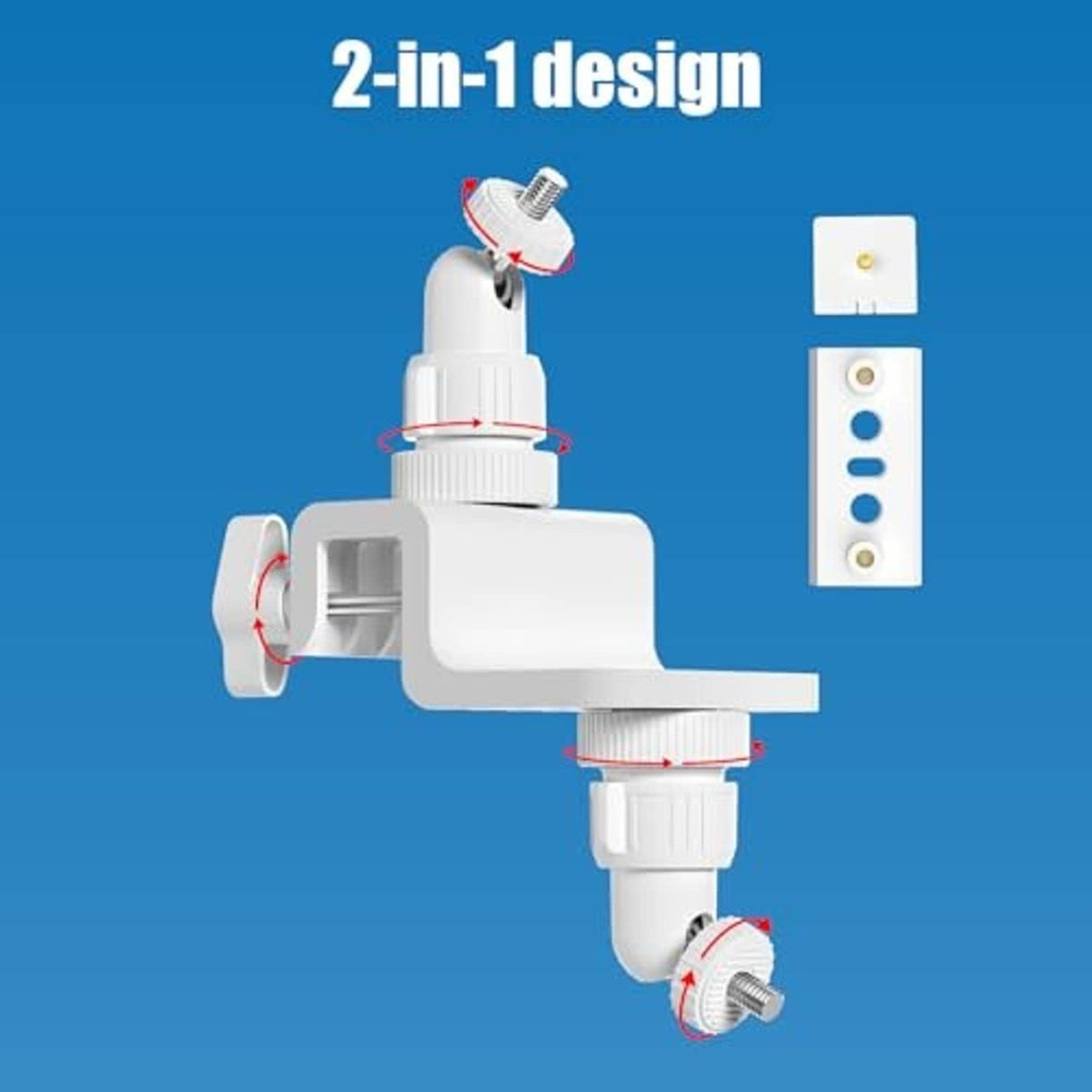 White 2-in-1 gutter mount with 360-degree adjustable arm and solar panel bracket