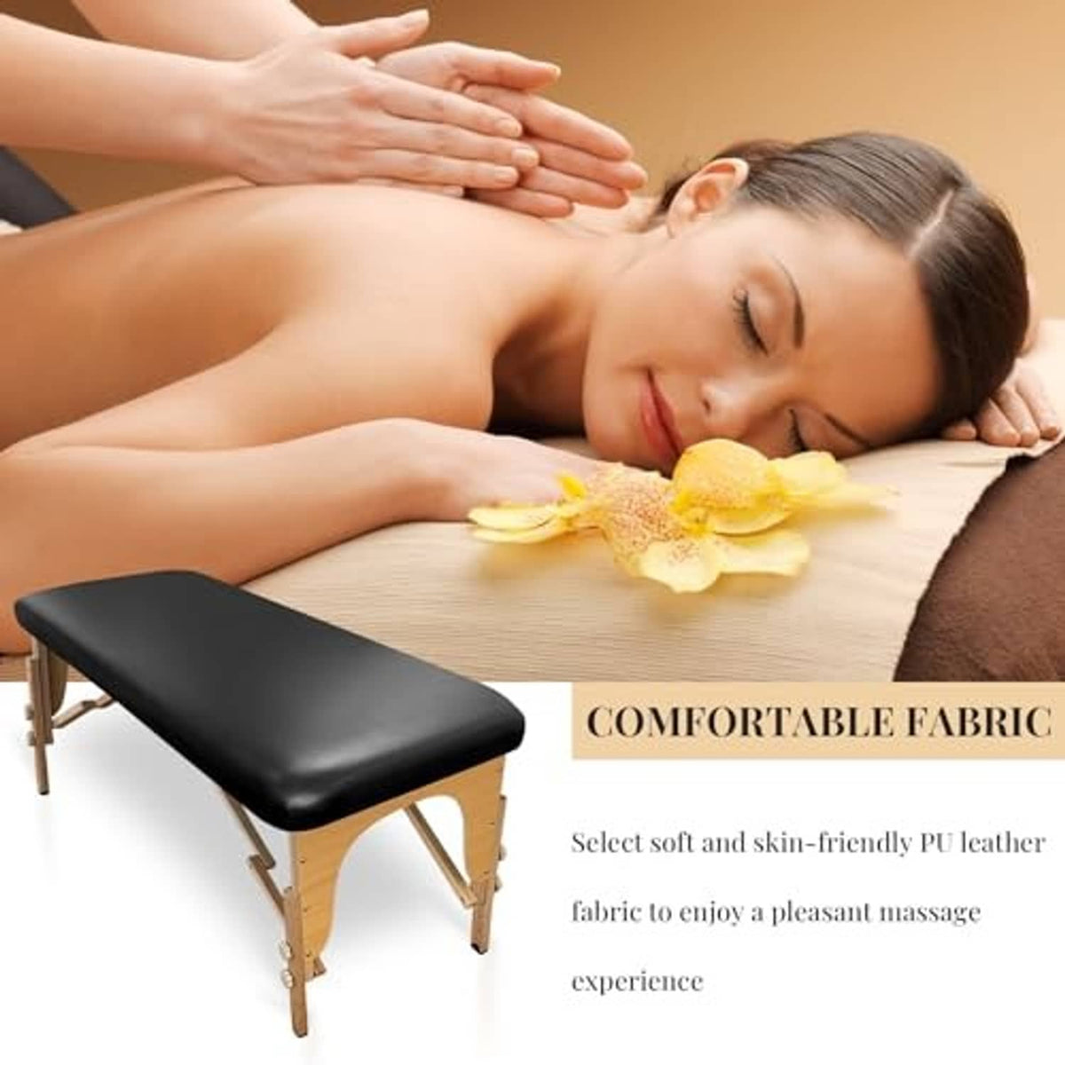 Black PU leather massage table cover with gathered edge detail