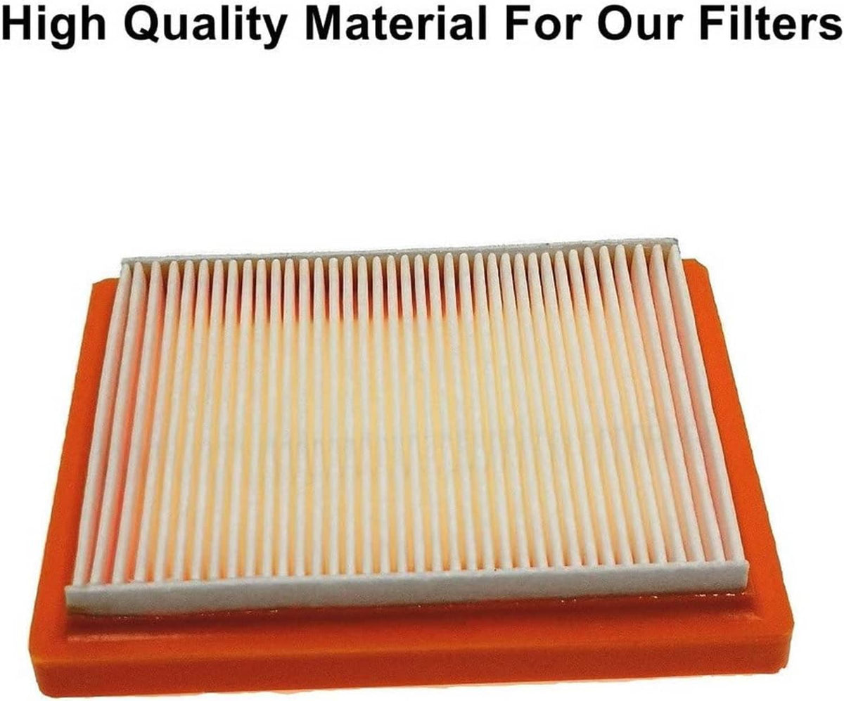 Small air filter with orange frame and white vertical pleated media, angled view.