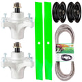 42-inch mower deck rebuild kit with white spindles, black pulleys, green blades, belt