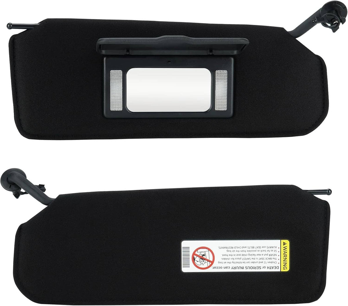 Black sun visor shades with built-in LED light panels and mounting hardware