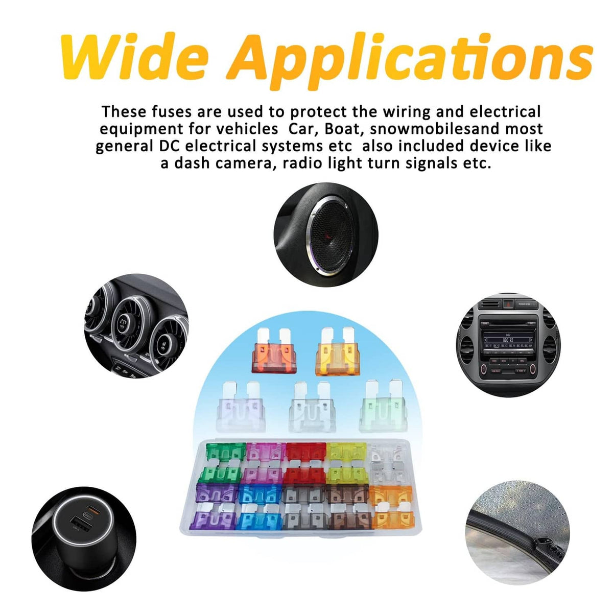 Assorted standard blade fuses in a clear case for vehicle electrical protection
