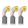 3-pack carbon brush set with yellow contact disks, coil springs, and gray blocks