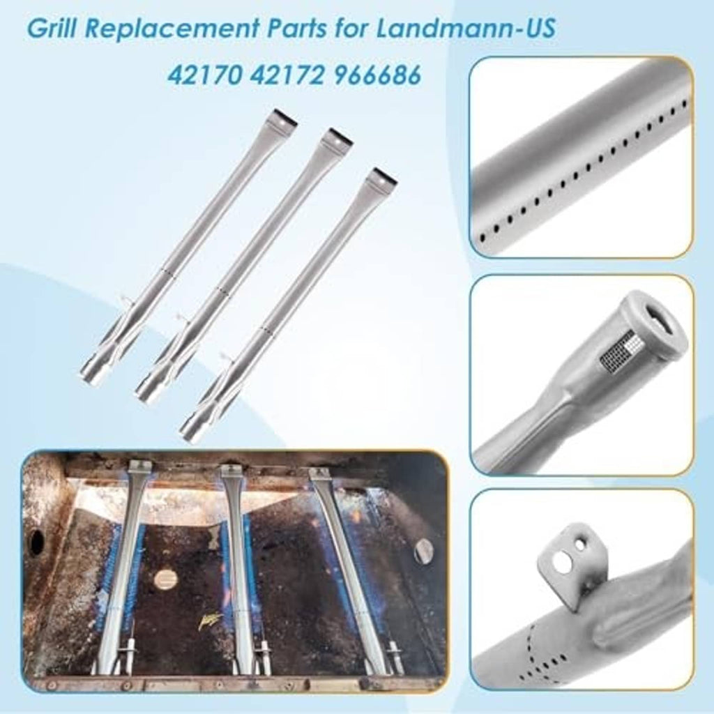 Grill replacement parts kit with stainless burner tubes and white heat plates