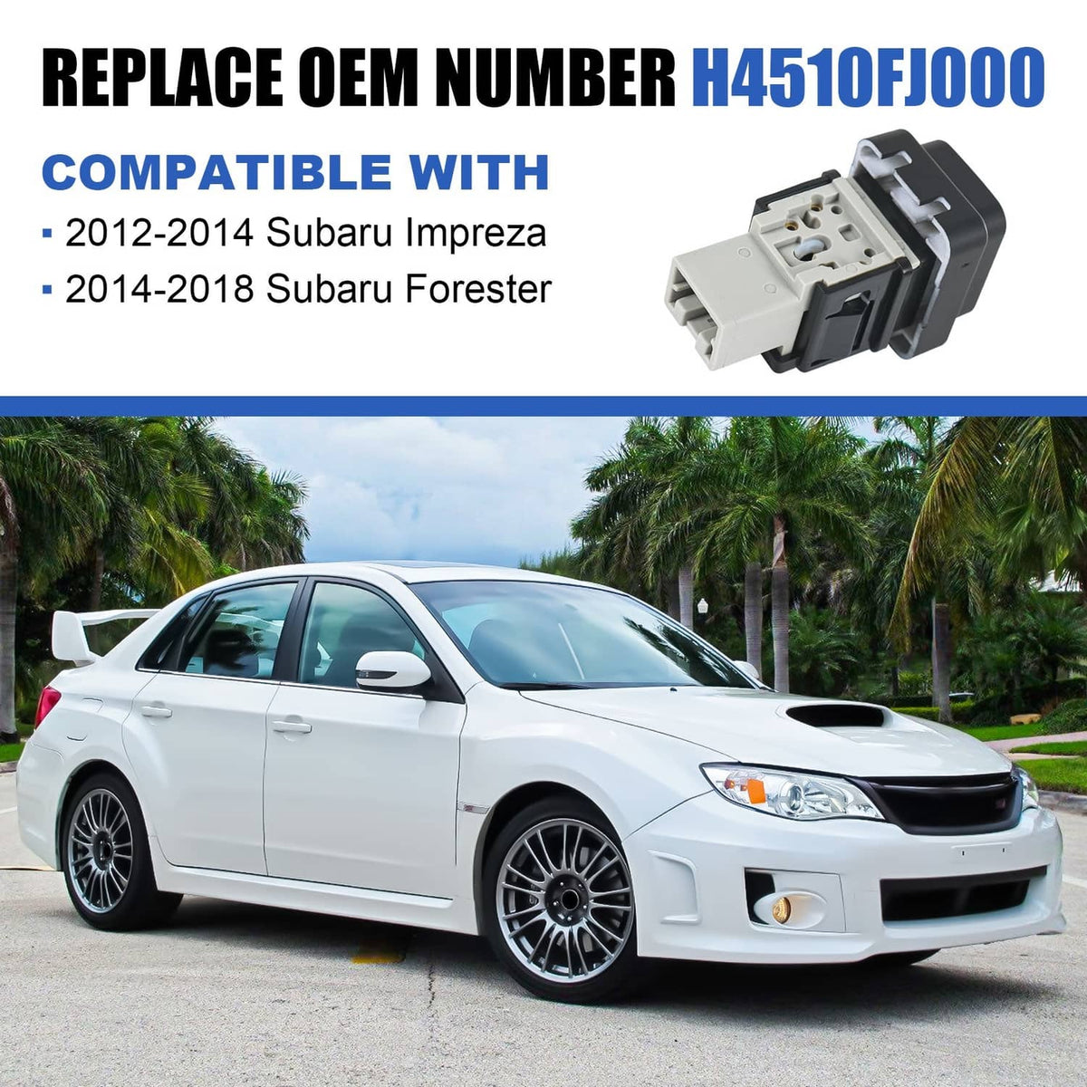 Fog light switch connector with black housing and white multi-pin plug