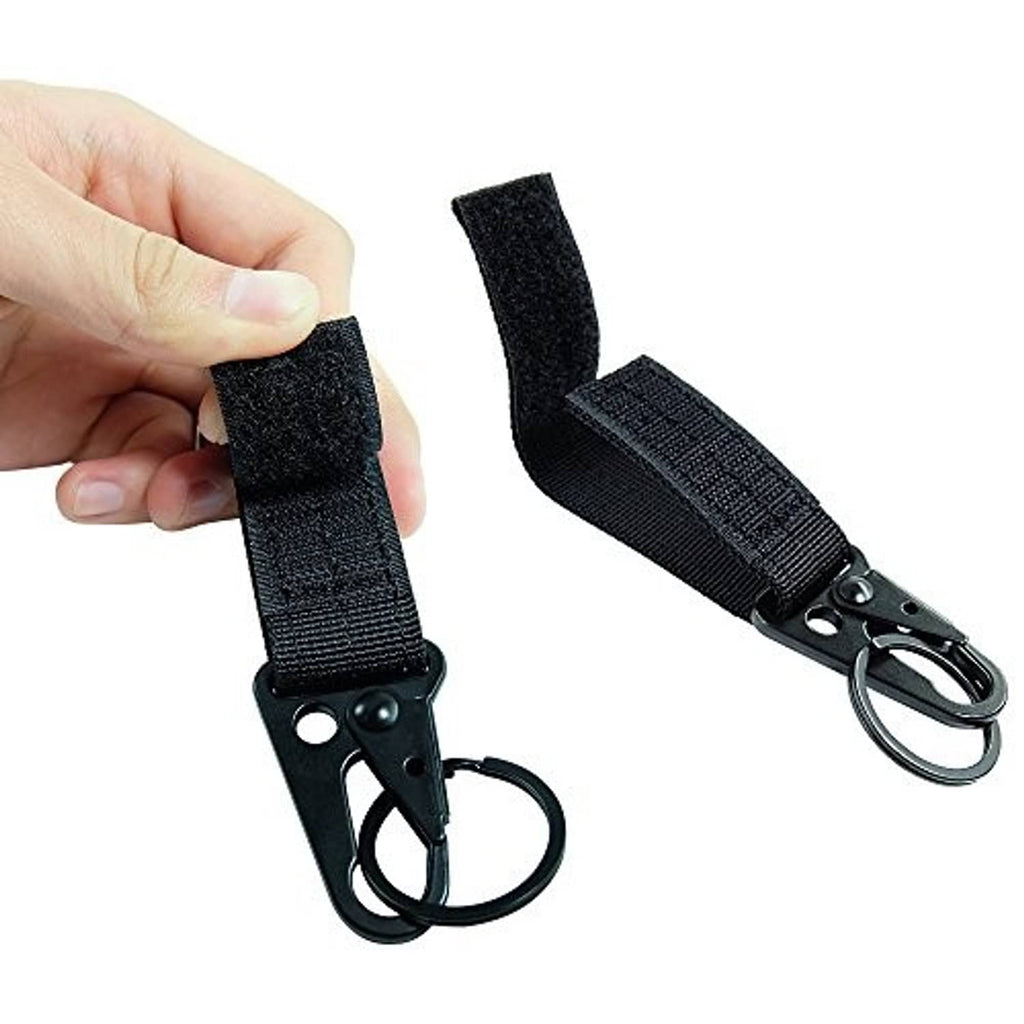 Black nylon key ring holder with metal clip and detachable round key ring