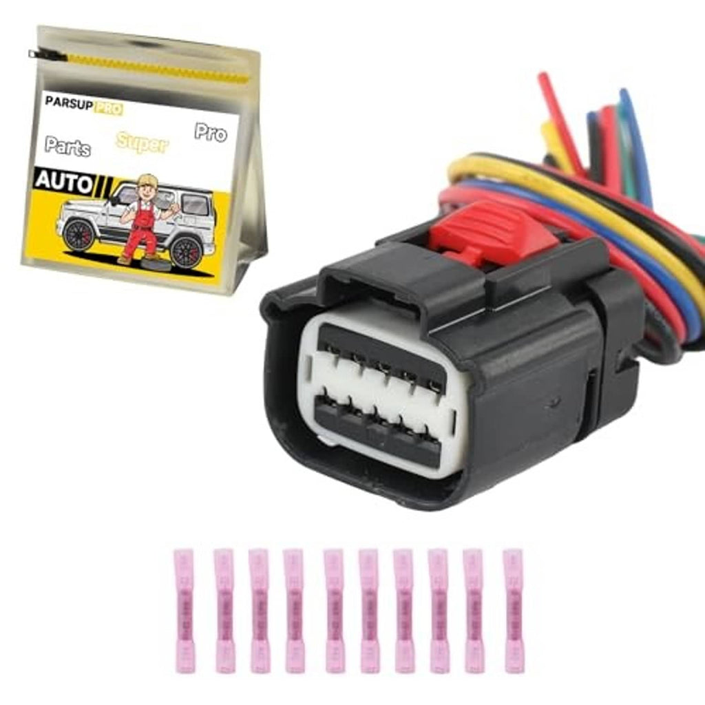Sensor socket wiring harness connector with red latch, multi-wire leads and pink terminals