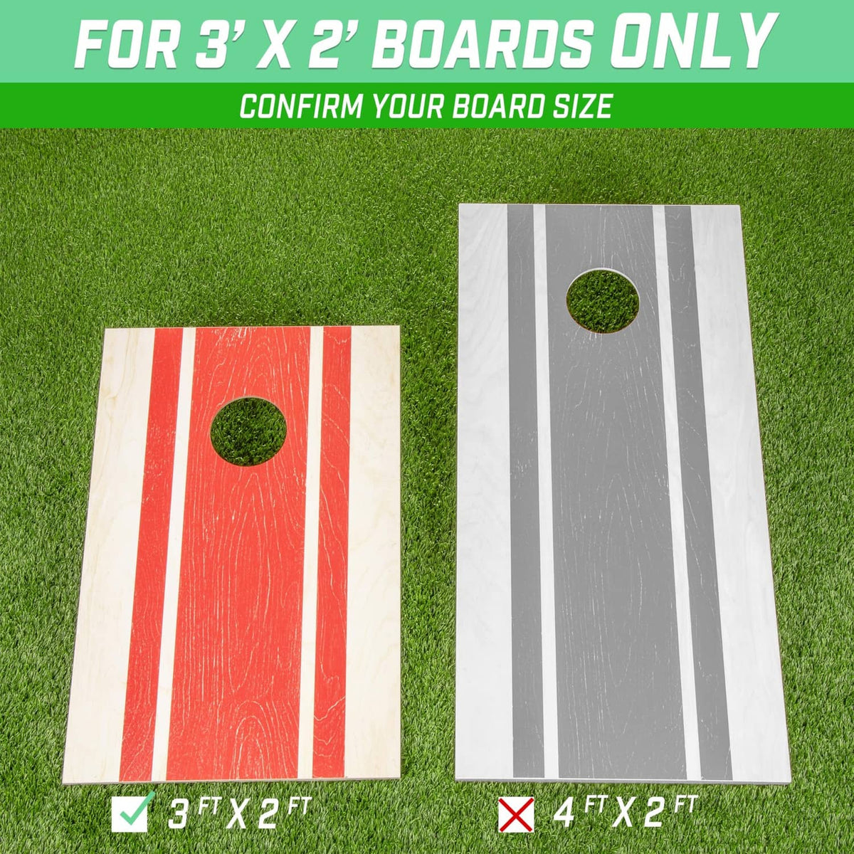 Cornhole board size guide for 3 x 2 ft boards, tailgate fit