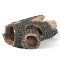 Resin aquarium log ornament with arched tunnel openings and hollow cave details