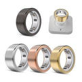 Ring case cover set in black, gold, silver, and rose gold with open inner window.