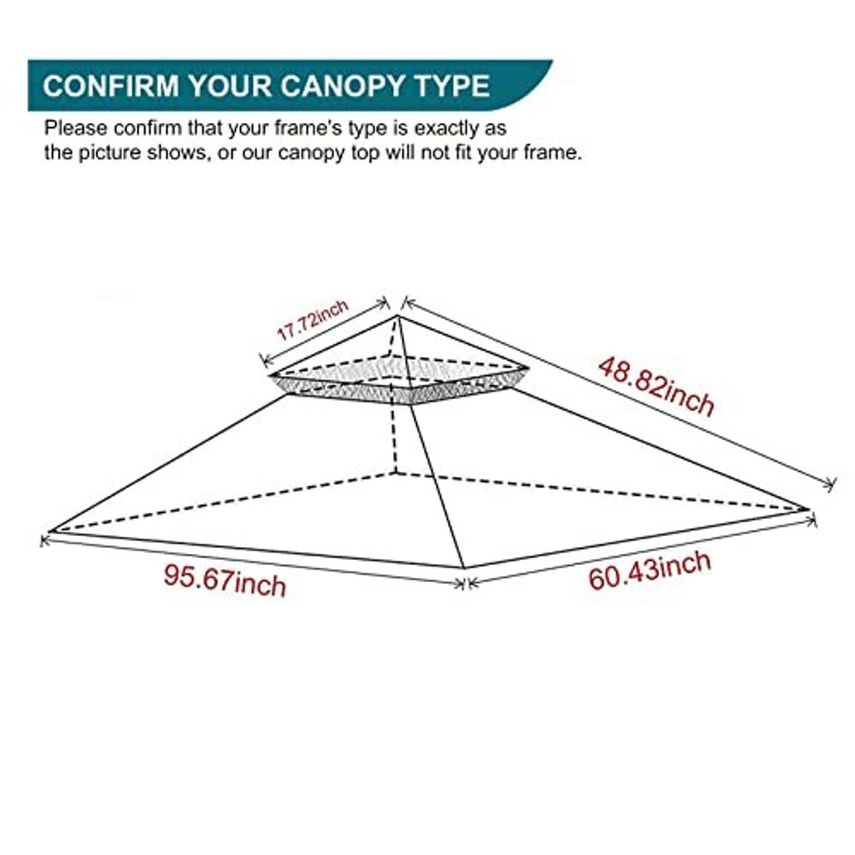 Double-tier replacement gazebo canopy top size and roof profile diagram