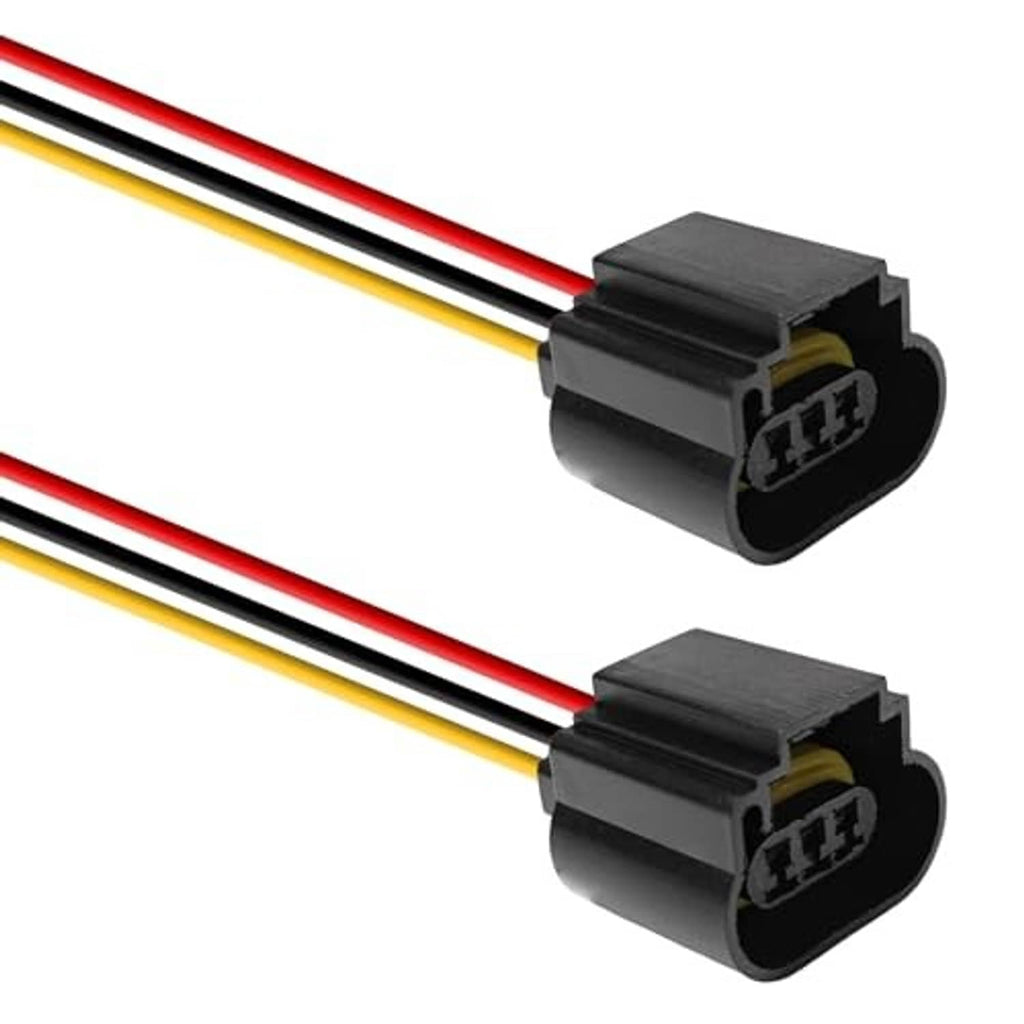 Female headlight socket plug adapter pair with red, black, and yellow wires