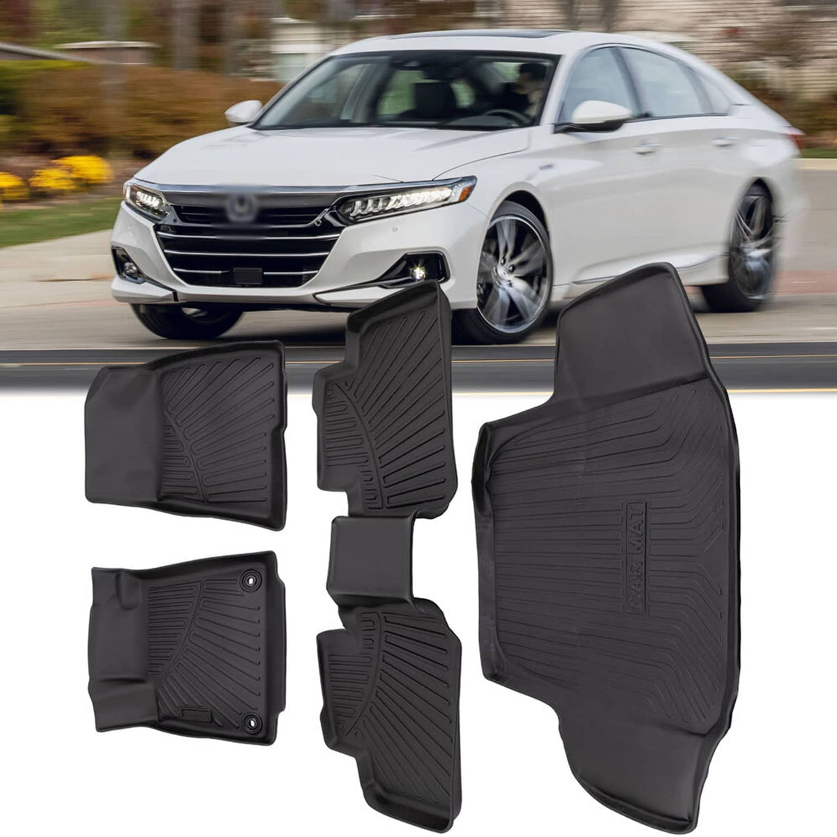 Black all-weather floor mat set with large driver mat and raised channel ridges