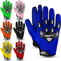Youth motocross dirt bike gloves, blue with silicone-dotted palm and knuckle protectors
