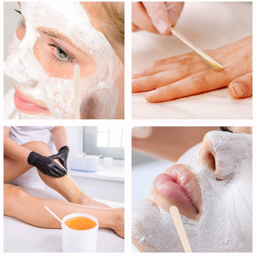 Eyebrow wax application tools with angled wooden sticks for eyebrows