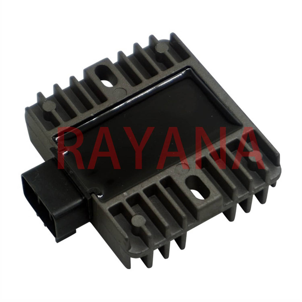 Black finned voltage regulator rectifier with top cover and side mounting holes