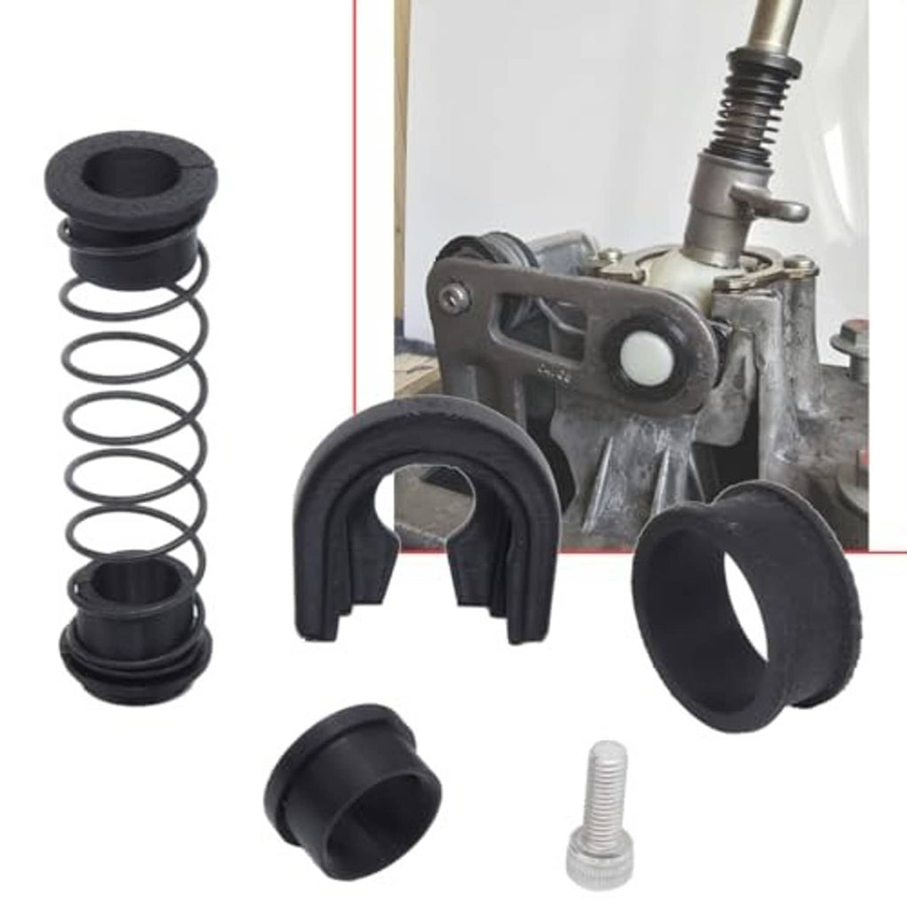 Manual transmission shifter repair kit parts: black clips, spring, and bolt