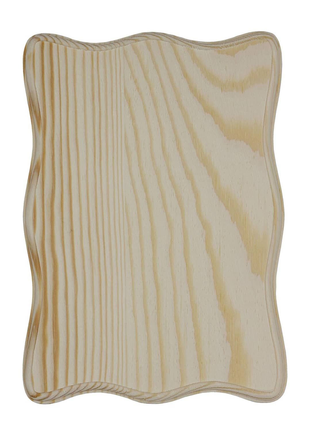 Unfinished light wood scalloped-edge square plaque, blank craft surface