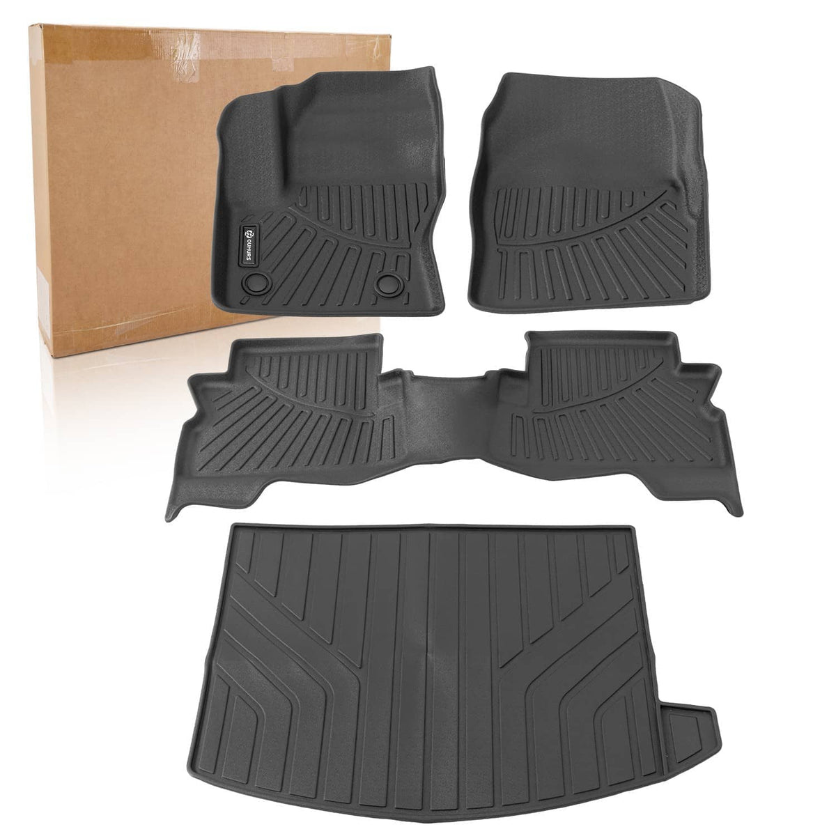 Black all-weather TPE floor mat and cargo liner set with packaging box