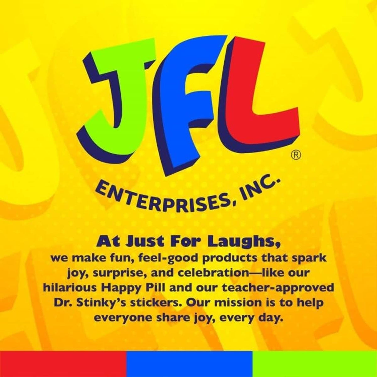 Just For Laughs Happy Pill branding on yellow graphic