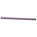 Golf putting mat with circular cup; blue felt with red and white stripes, star accents.