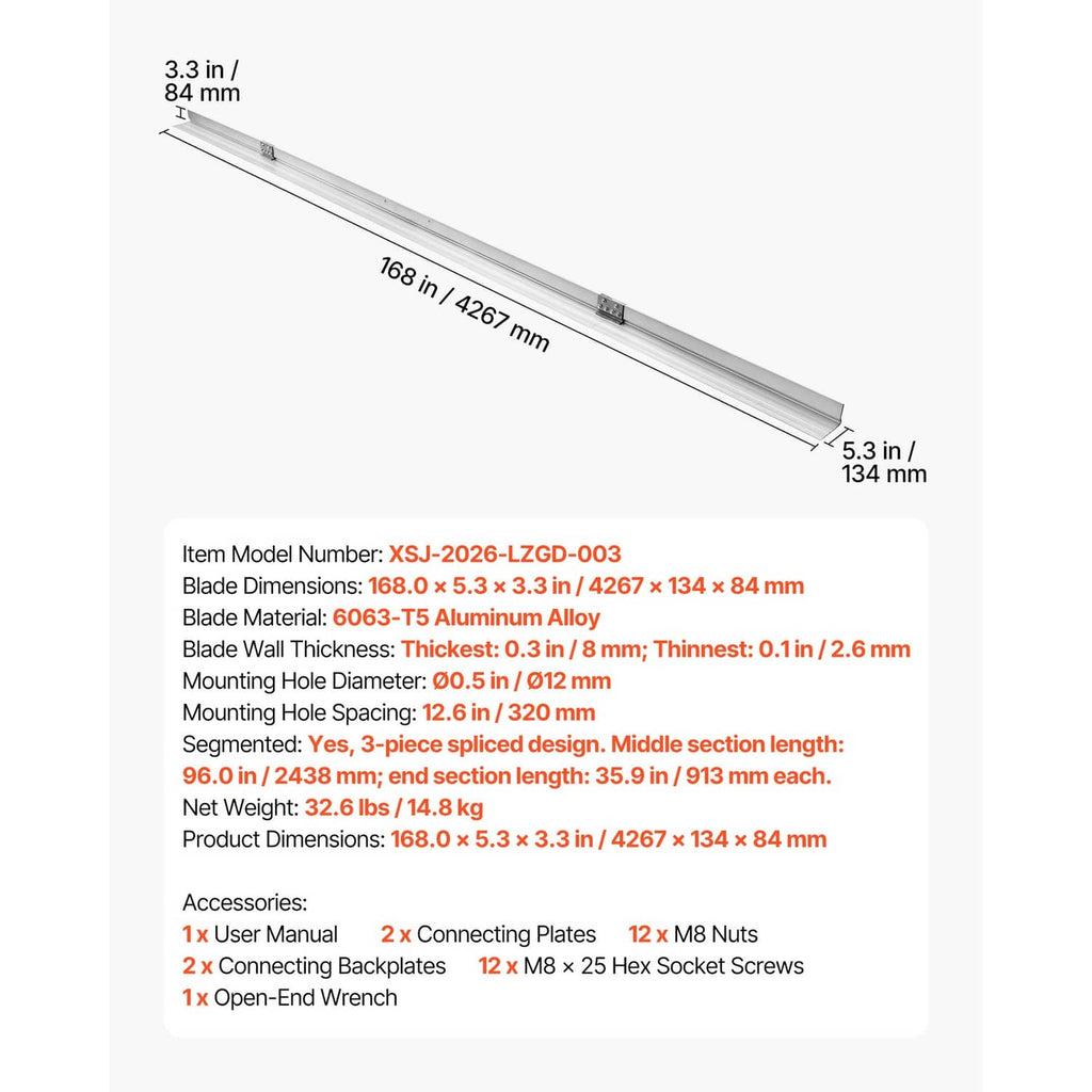 Aluminum screed blade with labeled dimensions, wide 5.3 in base and 3.3 in height