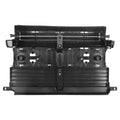 Black motorized active grille shutter assembly with horizontal slats and central motor mount