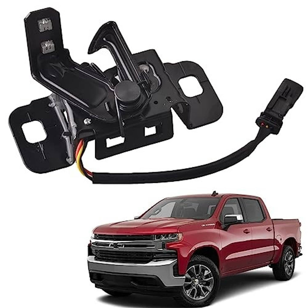 Black hood latch assembly with mounted bracket and wire connector