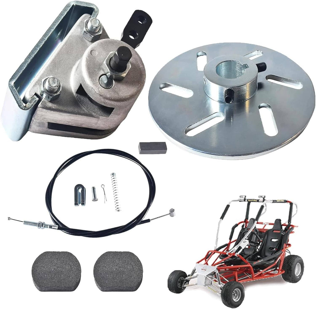 Brake caliper and bracket cable kit with brake disc, mounting hardware, and pads