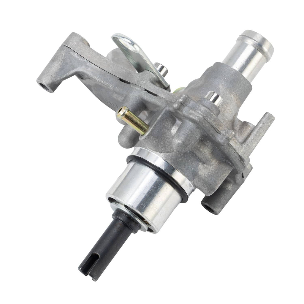 Water pump assembly side view with cylindrical housing and black drive shaft