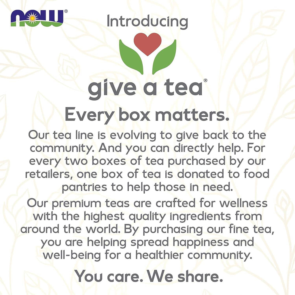 White herbal tea box with give a tea logo and leaf-heart graphic