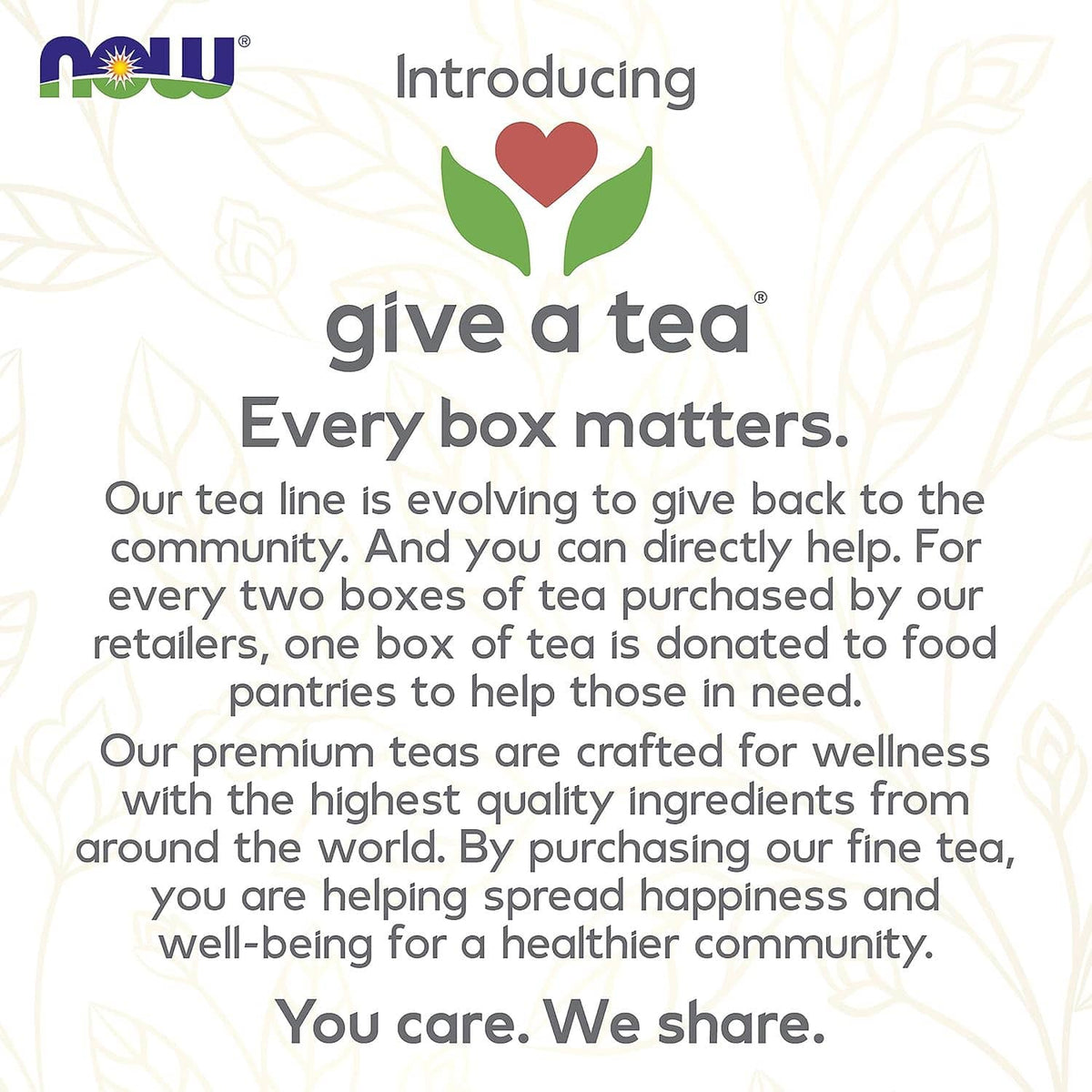 White herbal tea box with give a tea logo and leaf-heart graphic