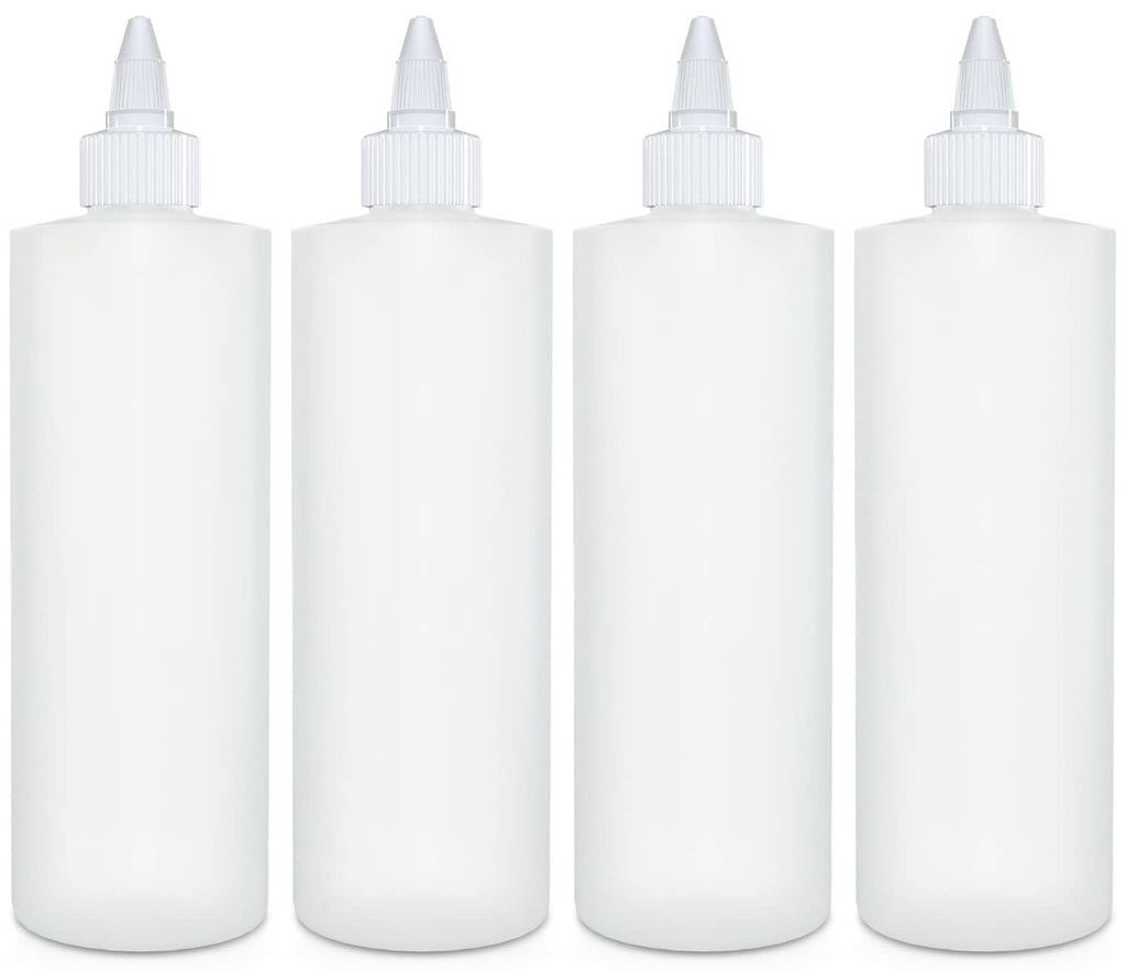 Set of clear condiment squeeze bottles with white twist caps, 16 oz empty bottles