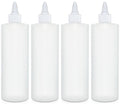Set of clear condiment squeeze bottles with white twist caps, 16 oz empty bottles