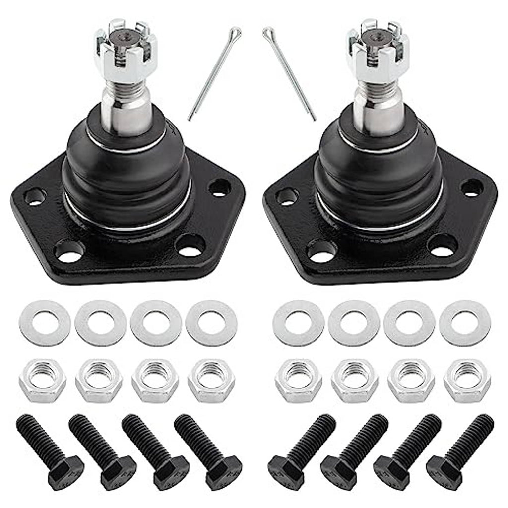 Front ball joint pairs with black boots, flange mounts, and hex nuts