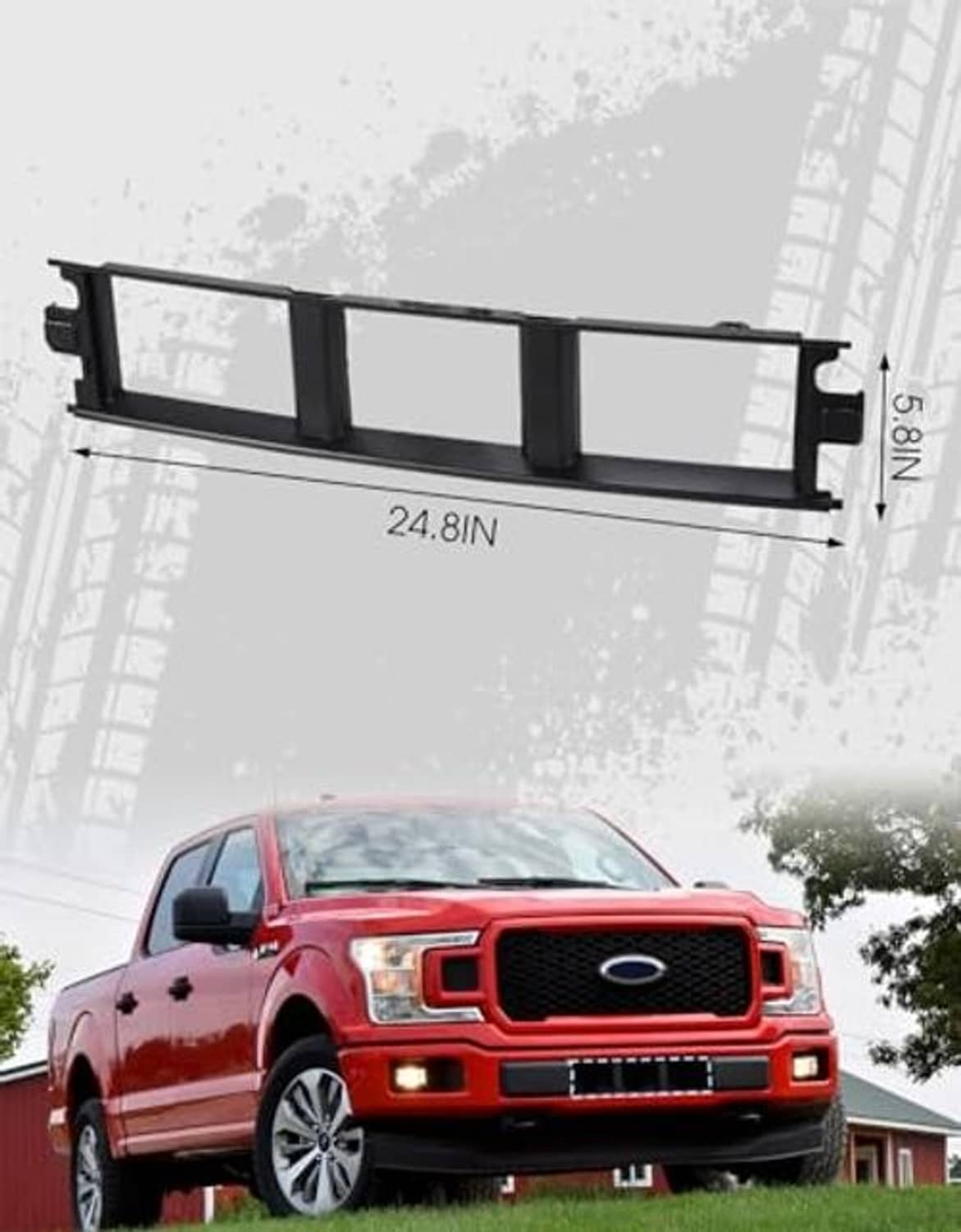 Black grille panel trim for front bumper, shown with 24.8 in length