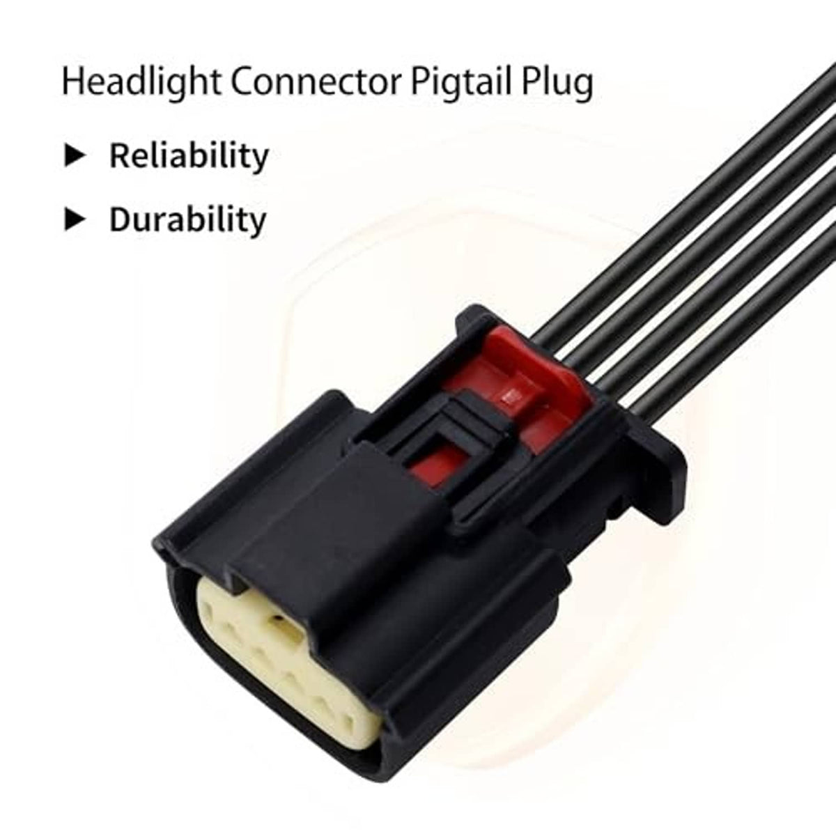 4-wire headlight connector pigtail plug with black housing and red locking tab