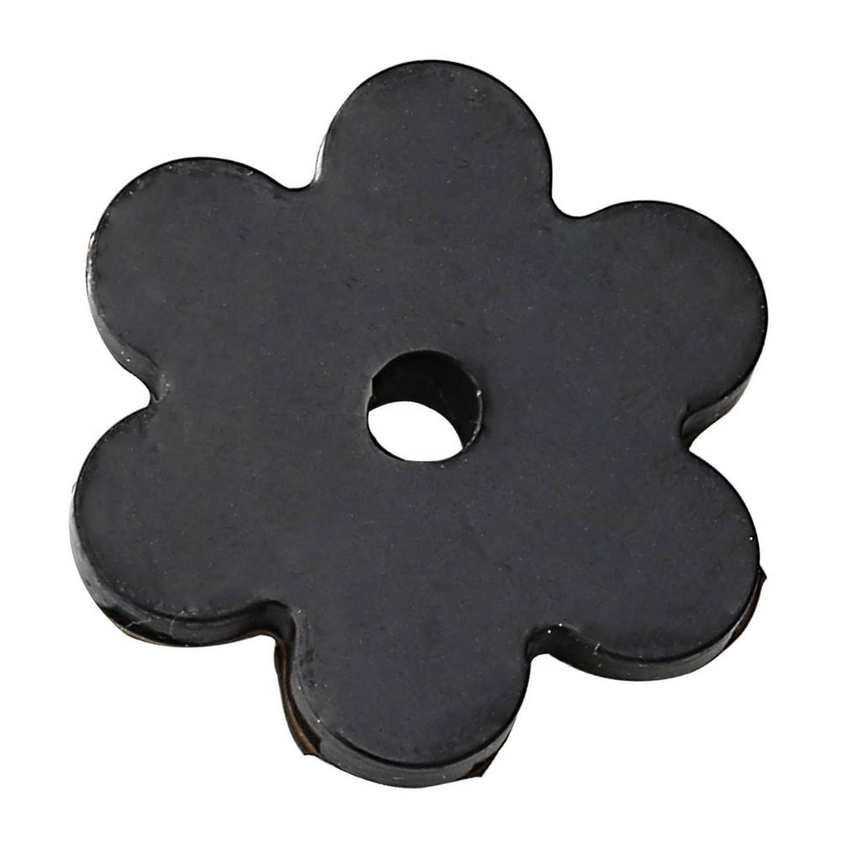 Black flower-shaped rubber flag stopper with center hole for securing flag poles