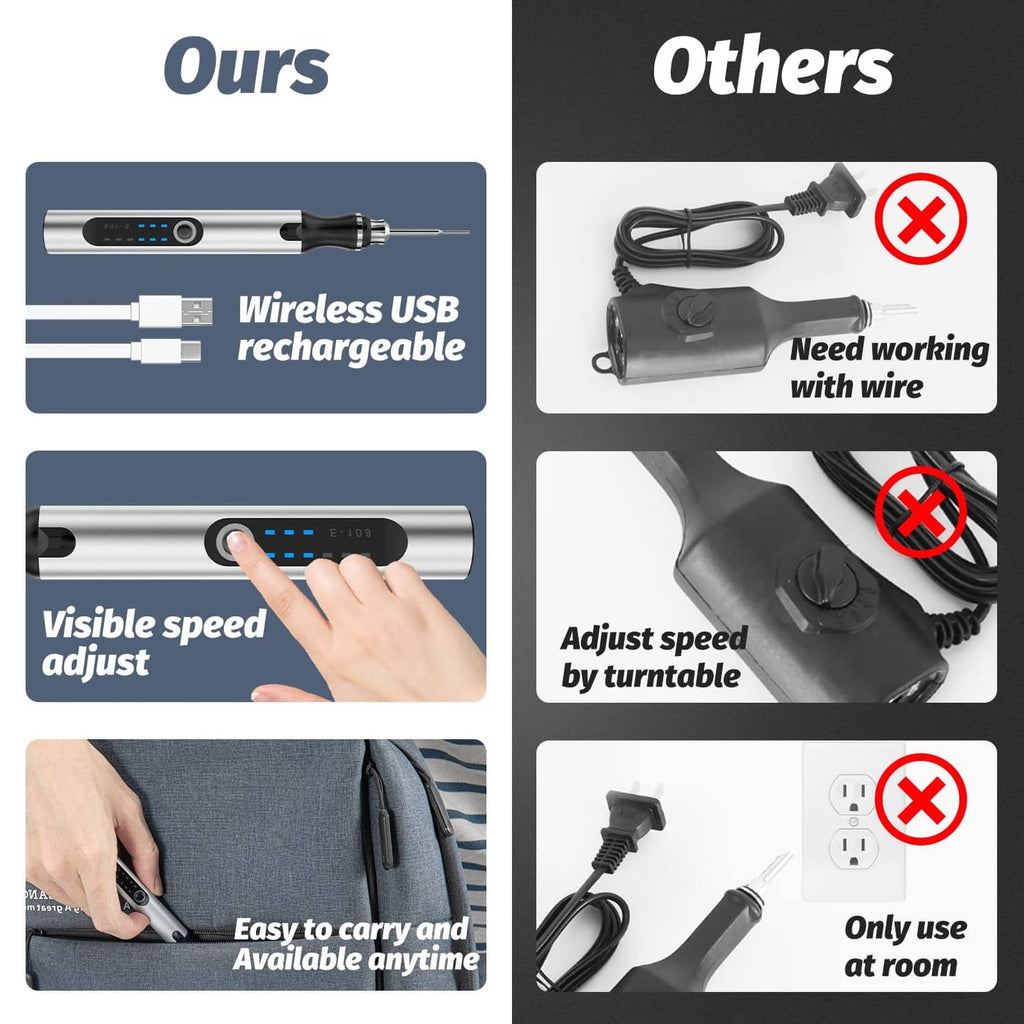USB rechargeable electric engraving pen set with visible speed controls and display