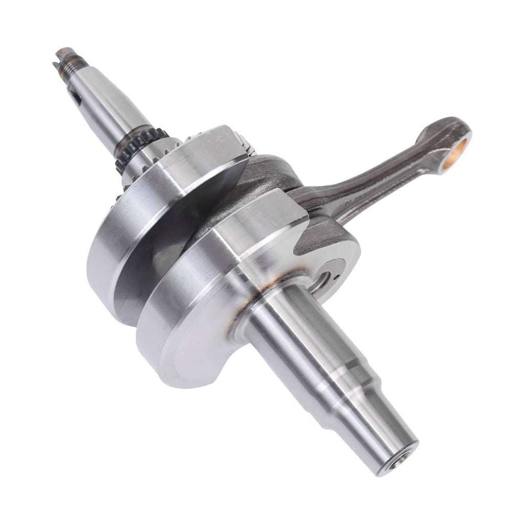 ATV crankshaft with crank arms, steel journals, and gear ring