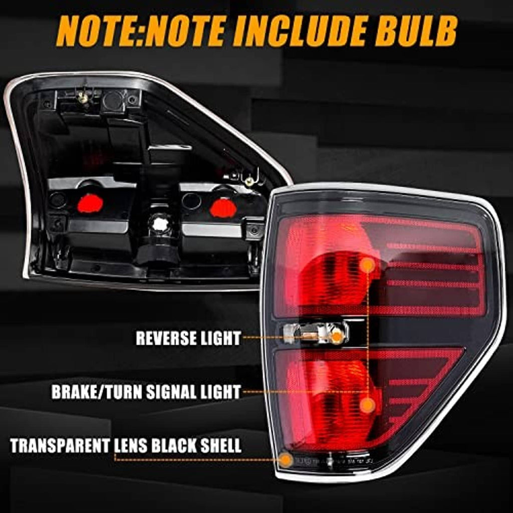 Rear tail light with transparent red lenses and black shell, showing internal sockets