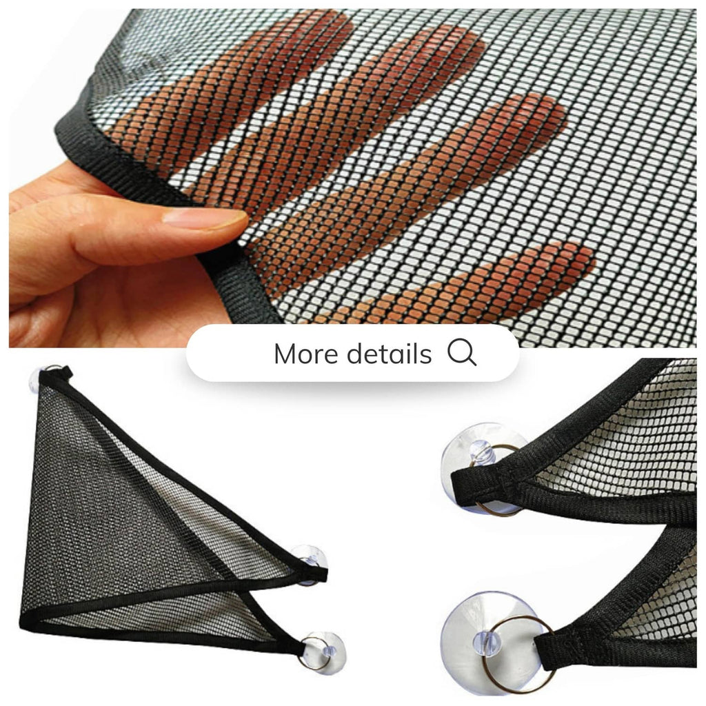 Black mesh hammock with suction cups and close-up of orange feeding stripes