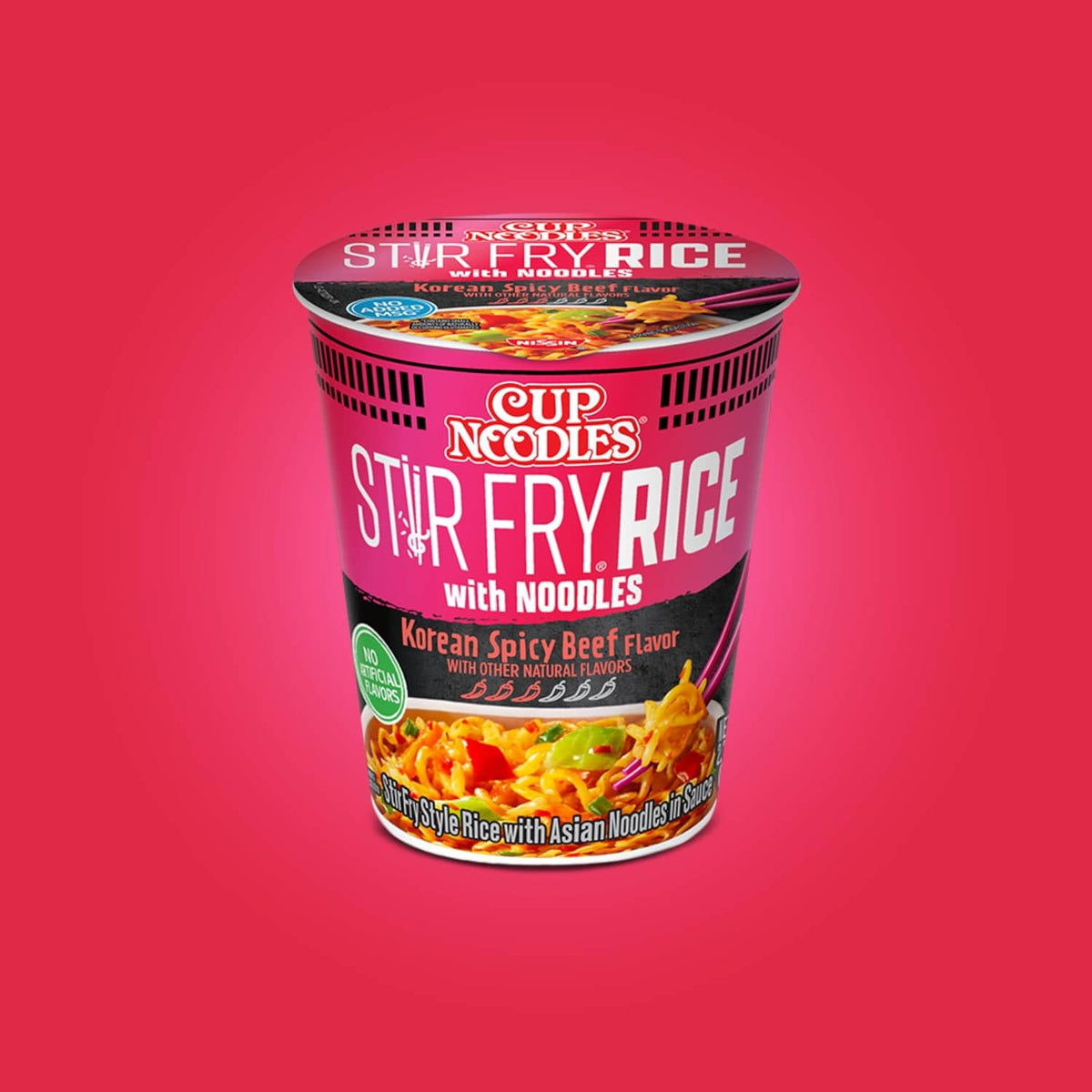Nissin Cup Noodles Stir Fry Rice cup with noodles, Korean spicy beef flavor